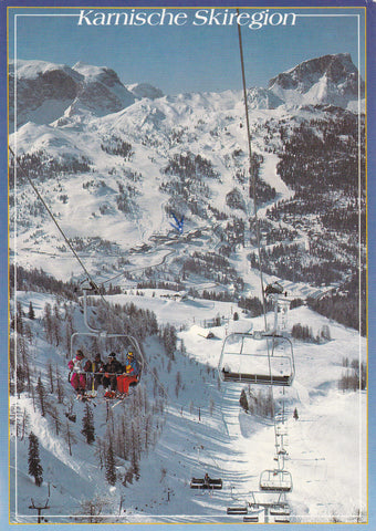 AK Karnische Skiregion. Gartnerkofel 4er-Sesselbahn mit Sonnenalpe Naßfeld und Trogkofel.