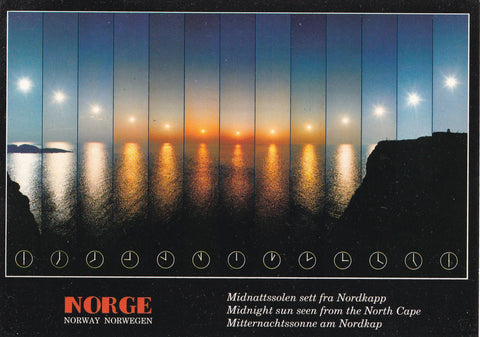 AK Norge. Midnattssolen sett fra Nordkapp.