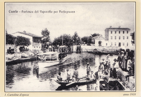 AK Caorle. Partenza del vaporetto per Portogruaro. 1. Cartolina d'epoca.