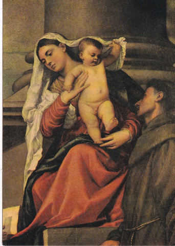 AK Venezia. Basilica dei Frari. Particolare della Pala di Ca' Pesaro. Tiziano.