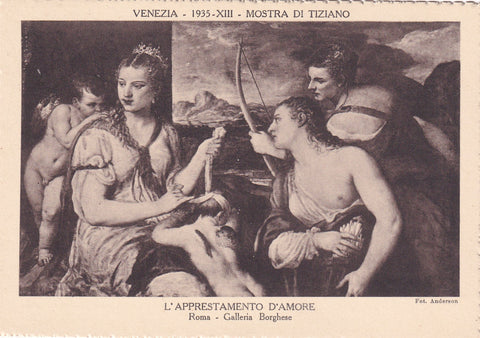 AK Venezia. Mostra di Tiziano (1935).L'Apprestamento D'Amore. Roma - Galleria Borghese.