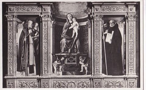 AK Venezia. 45. Basilica di S. Maria Gloriosa dei Frari. Giovanni Bellini. La Vergine col Bambino e putti musicanti fra quattro Santi.