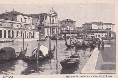 AK Venezia. Stazione Ferroviaria e Chiesa degli Scalzi.