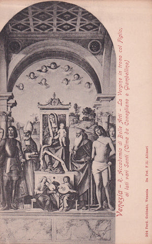 AK Venezia - R. Accademia di Belle Arti - La Vergine in trono col Figlio ai lati vari Santi (Cima da Conegliamo o Giambellino)