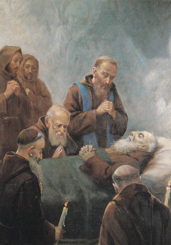 AK Padova Santuario di S. Leopoldo Mandic Convento dei Frati Cappuccini Piazzale S. Croce 44. Dipinto raffigurante la morte di S. Leopoldo Mandic.