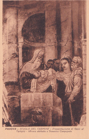 AK Padova. Scuola del Carmine Presentazione di Gesu al Tempio. Affresco attribuito a Domenico Campagnola.
