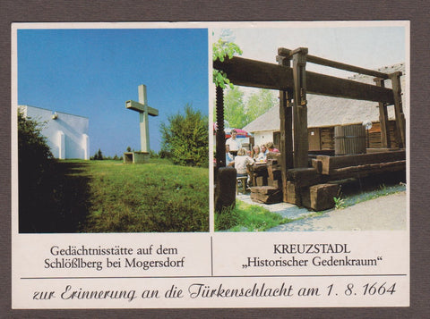 AK Gedächtnisstätte auf dem Schlößlberg bei Mogersdorf. Kreuzstadl "Historischer Gedenkraum. zur Erinnerung an die Türkenschlacht am 1.8. 1664.
