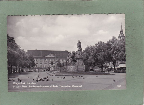 AK Klagenfurt Kärnten. Neuer Platz Lindwurmbrunnen – Maria Theresien Denkmal.