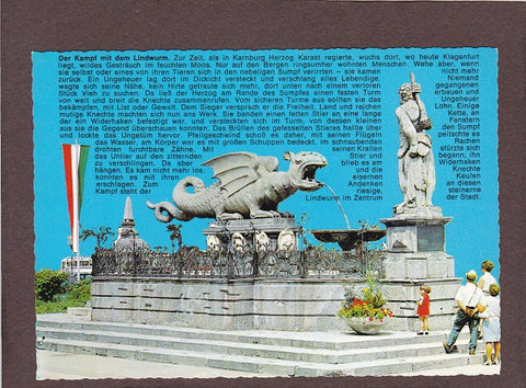 AK Klagenfurt am Wörther See. Lindwurmbrunnen am Neuen Platz.