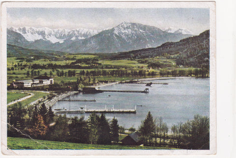 AK Wörthersee. Strandbad der Stadt Klagenfurt mit Karawanken.