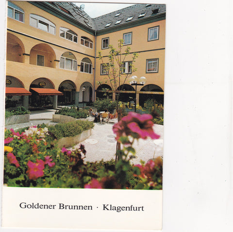 Werbe-Karte Klagenfurt. Goldener Brunnen.
