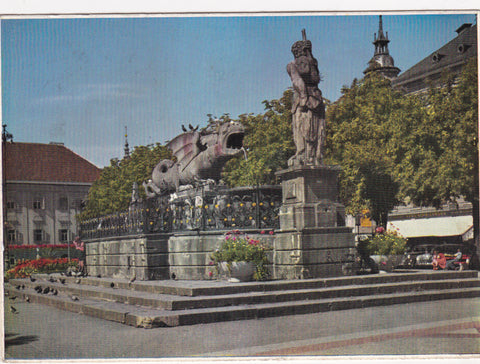 AK Klagenfurt Lindwurmbrunnen.