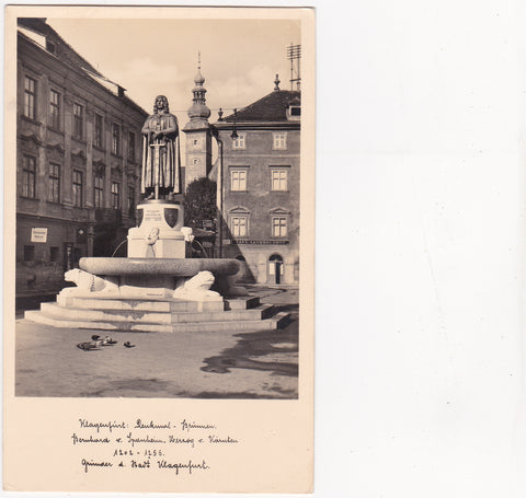 AK Klagenfurt: Denkmal-Brunnen Bernhard v. Spanheim, Herzog von Kärnten 1202-1256. Gründer der Stadt Klagenfurt.