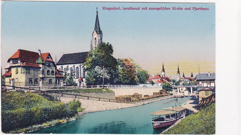 AK Klagenfurt, Lendkanal mit evangelischer Kirche und Pfarrhaus. (1922/23)