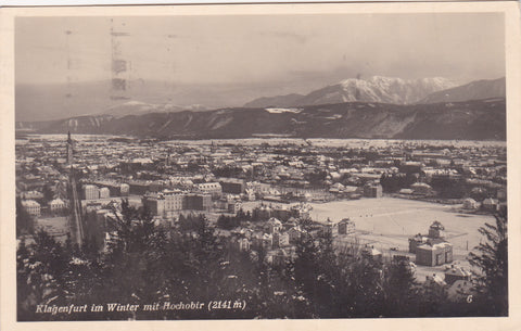 AK Klagenfurt im Winter mit Hochobir. (1937)
