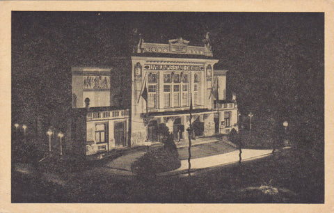 AK Klagenfurt. Stadttheater in Festbeleuchtung.