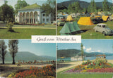 AK Gruß vom Wörther See. Camping, Strandbad und Promenade Klagenfurt.