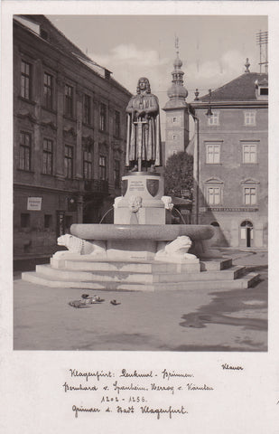 AK Klagenfurt. Denkmal-Brunnen Bernhard von Spanheim Herzog von Kärnten Gründer Klagenfurts.