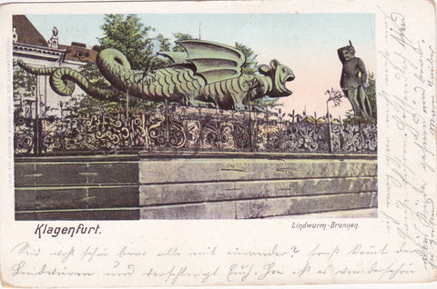 AK Klagenfurt. Lindwurm-Brunnen.