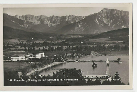 AK Klagenfurt, Wörthersee mit Strandbad mit Karawanken.