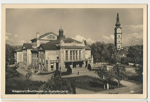 AK Klagenfurt, Stadttheater m. Stadtpfarrturm.