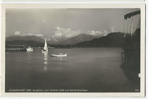 AK Klagenfurt-See. Ausblick vom Strand-Cafe auf die Karawanken. (1927)