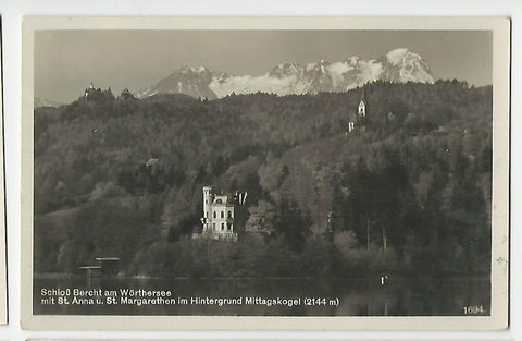 AK Schloß Bercht am Wörthersee mit St. Anna u. St. Margarethen im Hintergrund Mittagskogel. (1936)