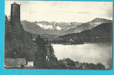 AK Klagenfurt. Schrotturm am Wörthersee mit Karawankenblick. (1907)