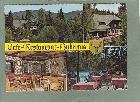 Werbe-AK Moosburg. Cafe Restaurant Hubertus. Familie Karner. Pörtschacher Straße 30.
