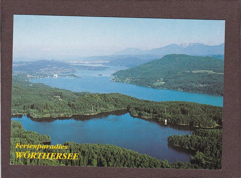 AK Forstsee. Im Hintergrund der Wörthersee mit Pörtschach und Klagenfurt.