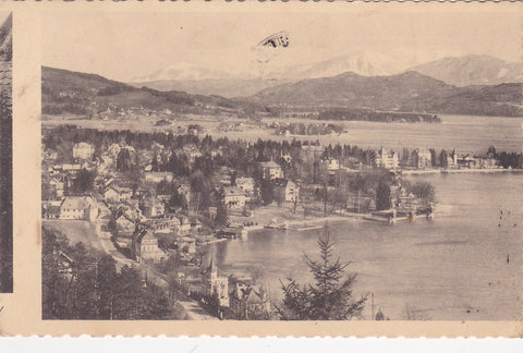 AK Seebad Pörtschach am Wörthersee mit Hochobir und Petzenmassiv.