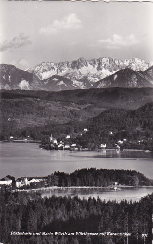 AK Pörtschach und Maria Wörth am Wörthersee mit Karawanken.