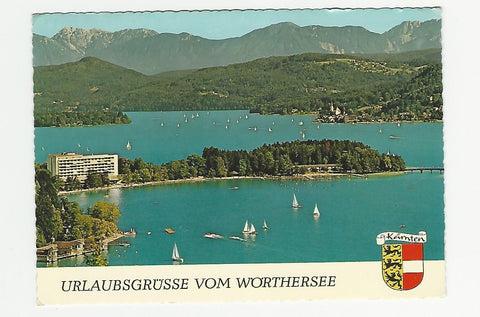 AK Urlaubsgrüße vom Wörthersee. Bucht von Pörtschach.