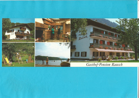 Doppel-Werbe-AK Unterferlach. St. Gregor-Weg 9. Gasthof Pension Rausch.