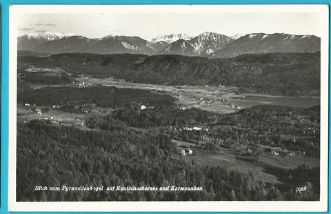AK Blick vom Pyramidenkogel auf Keutschachersee und Karawanken.