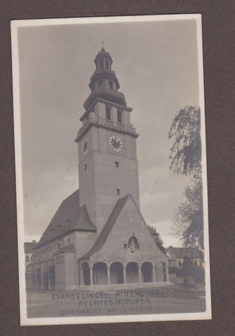 AK Graz. Evangelische Kirche. Rechtes Murufer (Kreuzkirche) eingeweiht am 10. Mai 1914.