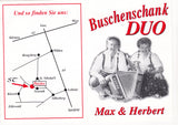Visitenkarte Buschenschank Duo Max & Herbert. Weinbau und Buschenschank Strauss. Petzles 6. St. Nikolai i. S.