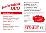 Visitenkarte Buschenschank Duo Max & Herbert. Weinbau und Buschenschank Strauss. Petzles 6. St. Nikolai i. S.