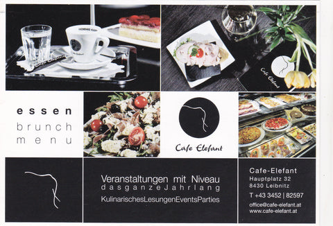 Werbe-Karte Leibnitz. Cafe-Elefant. Hauptplatz 32.