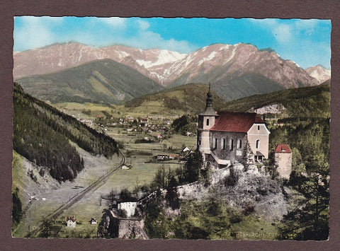 AK Wallfahrtskirche Freienstein mit Trofaiach und Eisenerzer Alpen.