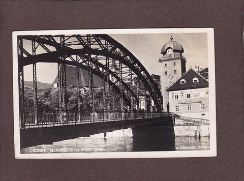 AK Leoben. Murbrücke und Stadtturm.