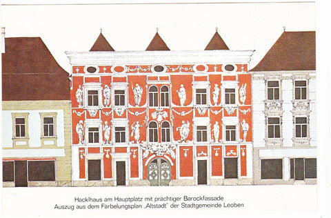 AK Leoben. Hacklhaus am Hauptplatz. Auszug aus dem Färbelungsplan Altstadt der Stadtgemeinde Leoben.