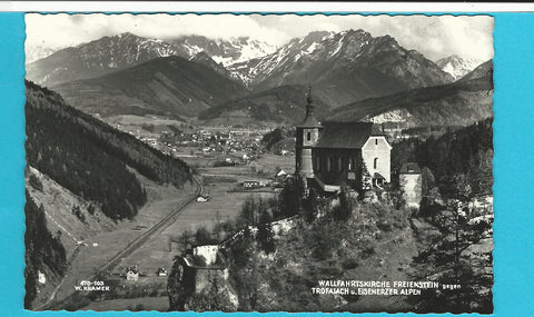 AK Wallfahrtskirche Freienstein gegen Trofaiach und Eisenerzer Alpen.
