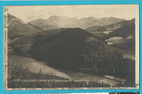 AK Leopoldsteiner See von der Seemauer mit Reichenstein u. Erzberg.