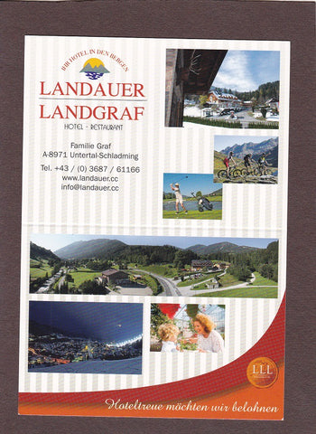 Werbekarte Hotel Landauer Landgraf. Familie Graf. Untertal-Schladming.