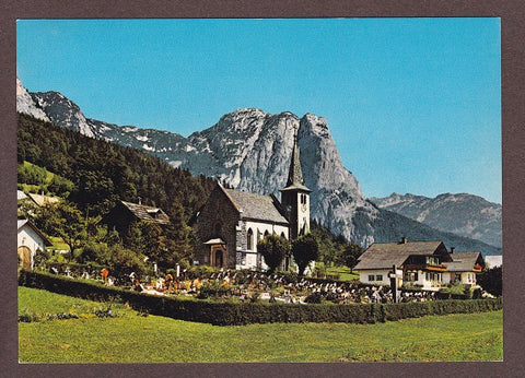 AK Grundlsee. Kirche mit Friedhof und Backenstein.