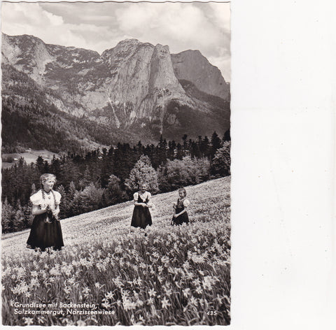 AK Grundlsee mit Backenstein. Narzissenwiese.
