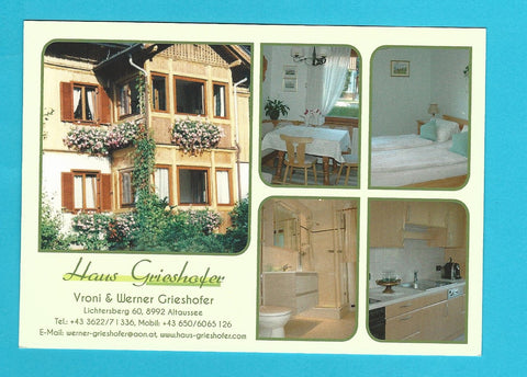 Werbe-Karte Altaussee. Haus Grieshofer. Vroni & Werner Grieshofer. Lichtersberg 60. bzw. Haus Egglmaier. Fischerndorf 104.