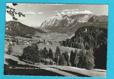 AK Obersdorf und Kirche Maria Kumitz gegen Grimming.