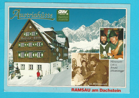 AK Austriahütte. Alpinmuseum. Hüttenwirt Lois u. Arnold Schwarzenegger.